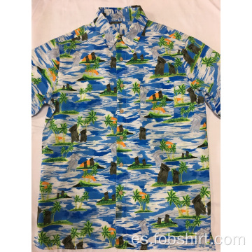 Camisa casual hawaiana con estampado de poliéster